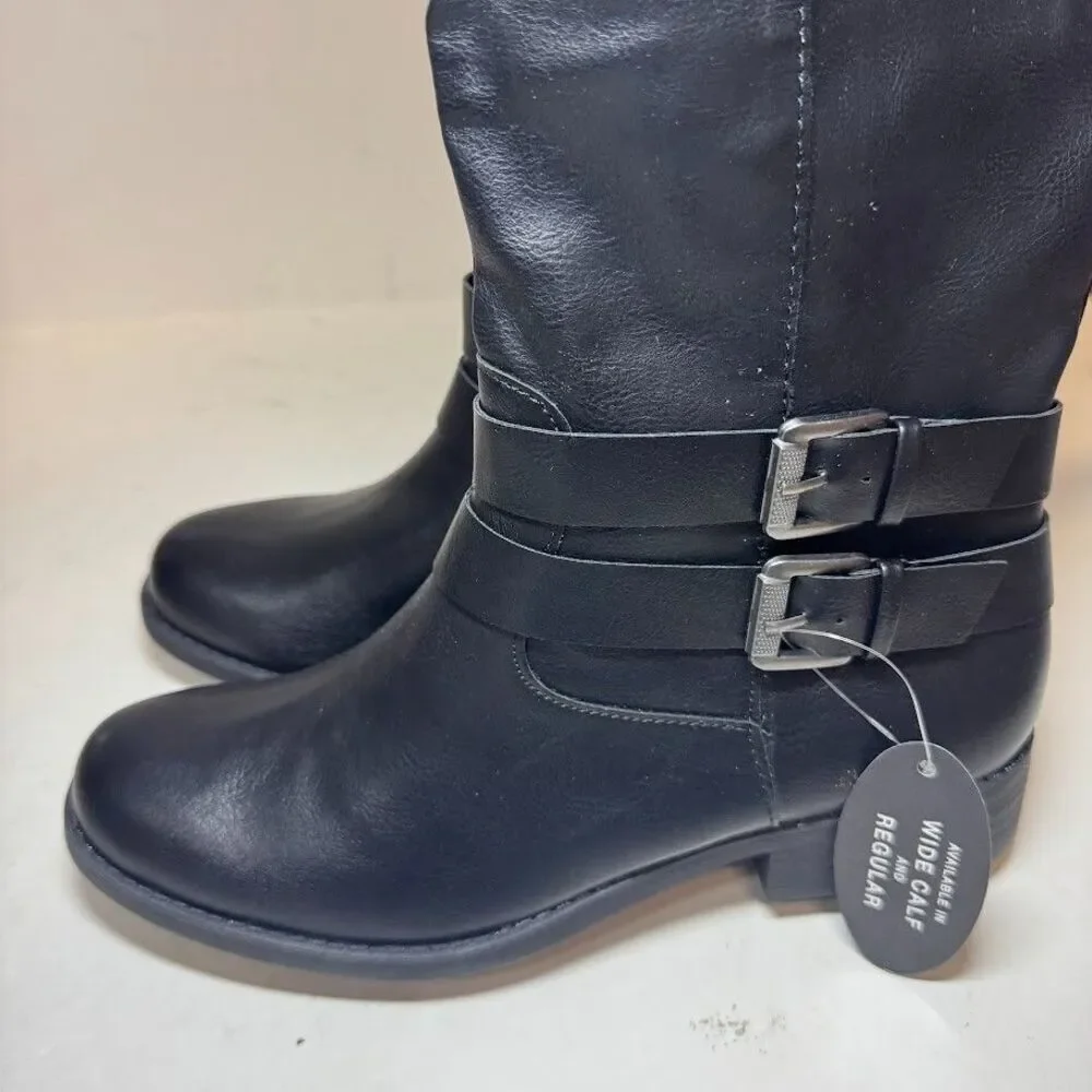 Style Co Womens 6 M Black Malia Faux Leather Knee High Riding Boots DISPLAY RX4